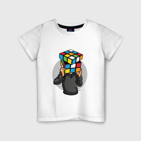 Детская футболка хлопок с принтом ГОЛОВОЛОМКА в Белгороде, 100% хлопок | круглый вырез горловины, полуприлегающий силуэт, длина до линии бедер | голова | кубик рубика