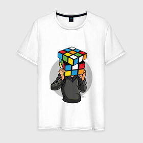Мужская футболка хлопок с принтом ГОЛОВОЛОМКА в Белгороде, 100% хлопок | прямой крой, круглый вырез горловины, длина до линии бедер, слегка спущенное плечо. | голова | кубик рубика