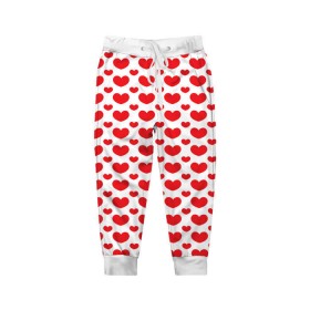 Детские брюки 3D с принтом Красные сердечки в Белгороде, 100% полиэстер | манжеты по низу, эластичный пояс регулируется шнурком, по бокам два кармана без застежек, внутренняя часть кармана из мелкой сетки | 