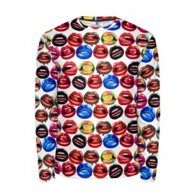 Мужской лонгслив 3D с принтом Lips Pattern в Белгороде, 100% полиэстер | длинные рукава, круглый вырез горловины, полуприлегающий силуэт | lips | love | pattern | pop art | арт | губы | девушкам | любовь | пафосные | поп арт | поцелуй | текстура | узор