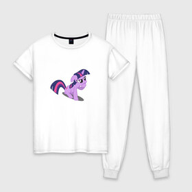 Женская пижама хлопок с принтом My little pony Твайлайт Спаркл в Белгороде, 100% хлопок | брюки и футболка прямого кроя, без карманов, на брюках мягкая резинка на поясе и по низу штанин | my little pony | твайлайт спаркл