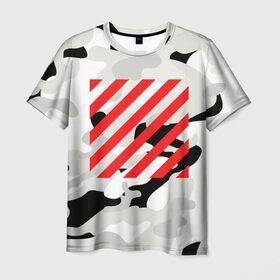 Мужская футболка 3D с принтом Military Gray Red Lines в Белгороде, 100% полиэфир | прямой крой, круглый вырез горловины, длина до линии бедер | Тематика изображения на принте: военный | камуфляж | мода | стиль | тренд