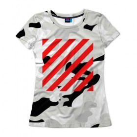 Женская футболка 3D с принтом Military Gray Red Lines в Белгороде, 100% полиэфир ( синтетическое хлопкоподобное полотно) | прямой крой, круглый вырез горловины, длина до линии бедер | военный | камуфляж | мода | стиль | тренд
