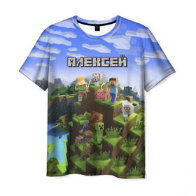 Мужская футболка 3D с принтом Алексей - Minecraft в Белгороде, 100% полиэфир | прямой крой, круглый вырез горловины, длина до линии бедер | minecraft | алексей | алеша | алешка | добывать | игра | игрушка | имя | компьютерная | кубики | леха | леша | майкрафт | майн крафт | майнкрафт | пиксели | пиксель | ремесло | с именем | шахта