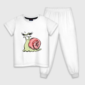 Детская пижама хлопок с принтом Гламурная улитка в Белгороде, 100% хлопок |  брюки и футболка прямого кроя, без карманов, на брюках мягкая резинка на поясе и по низу штанин
 | гламурная | животные | прикольная | улитка