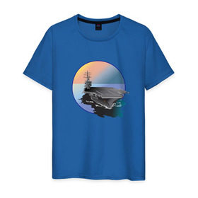 Мужская футболка хлопок с принтом Авианосец в Белгороде, 100% хлопок | прямой крой, круглый вырез горловины, длина до линии бедер, слегка спущенное плечо. | авианосец | вода | военная техника | корабль | мужчинам | парням | судно