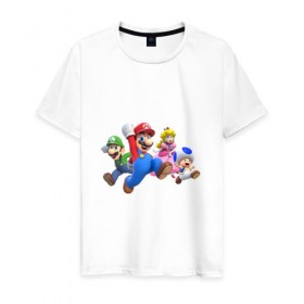 Мужская футболка хлопок с принтом Mario Team в Белгороде, 100% хлопок | прямой крой, круглый вырез горловины, длина до линии бедер, слегка спущенное плечо. | nintendo | марио | нинтендо