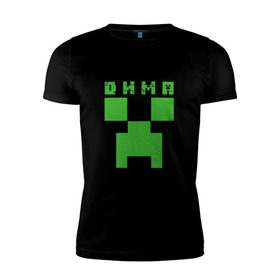 Мужская футболка премиум с принтом Дмитрий - Minecraft в Белгороде, 92% хлопок, 8% лайкра | приталенный силуэт, круглый вырез ворота, длина до линии бедра, короткий рукав | Тематика изображения на принте: дима | дмитрий | крипер | майнкрафт