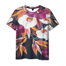 Мужская футболка 3D с принтом Орхидея в Белгороде, 100% полиэфир | прямой крой, круглый вырез горловины, длина до линии бедер | flower | букет | краски | орхидеи | природа | текстуры | тропики | тропический | цветочки | цветы