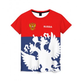 Женская футболка 3D с принтом Герб РФ в Белгороде, 100% полиэфир ( синтетическое хлопкоподобное полотно) | прямой крой, круглый вырез горловины, длина до линии бедер | russia | герб | орел | патриот | российский | россия | русский | символика