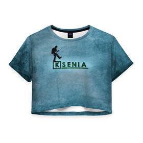Женская футболка 3D укороченная с принтом Ксения в стиле Доктор Хаус в Белгороде, 100% полиэстер | круглая горловина, длина футболки до линии талии, рукава с отворотами | house | m.d. | бирюзовый | ксения | ксюха | ксюша