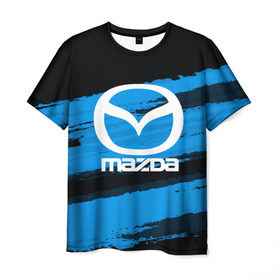 Мужская футболка 3D с принтом Mazda MOTORs Blue в Белгороде, 100% полиэфир | прямой крой, круглый вырез горловины, длина до линии бедер | 