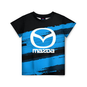 Детская футболка 3D с принтом Mazda MOTORs Blue в Белгороде, 100% гипоаллергенный полиэфир | прямой крой, круглый вырез горловины, длина до линии бедер, чуть спущенное плечо, ткань немного тянется | Тематика изображения на принте: 
