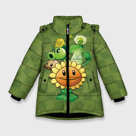 Зимняя куртка для девочек 3D с принтом Plants vs Zombies в Белгороде, ткань верха — 100% полиэстер; подклад — 100% полиэстер, утеплитель — 100% полиэстер. | длина ниже бедра, удлиненная спинка, воротник стойка и отстегивающийся капюшон. Есть боковые карманы с листочкой на кнопках, утяжки по низу изделия и внутренний карман на молнии. 

Предусмотрены светоотражающий принт на спинке, радужный светоотражающий элемент на пуллере молнии и на резинке для утяжки. | plants | plants vs zombies | zombies | зомби против растений