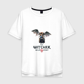 Мужская футболка хлопок Oversize с принтом Ведьмак в Белгороде, 100% хлопок | свободный крой, круглый ворот, “спинка” длиннее передней части | wild hunt | witcher | witcher3 | ведьмак | дикая охота