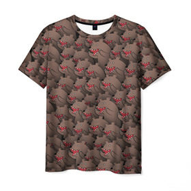 Мужская футболка 3D с принтом Медведи мемы в Белгороде, 100% полиэфир | прямой крой, круглый вырез горловины, длина до линии бедер | из кустов | комикс | коричневый | медведь | мем | мишки | паттерн | толпа