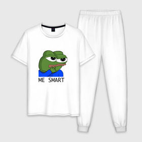 Мужская пижама хлопок с принтом me smart в Белгороде, 100% хлопок | брюки и футболка прямого кроя, без карманов, на брюках мягкая резинка на поясе и по низу штанин
 | грустная лягушка мем