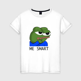 Женская футболка хлопок с принтом me smart в Белгороде, 100% хлопок | прямой крой, круглый вырез горловины, длина до линии бедер, слегка спущенное плечо | грустная лягушка мем