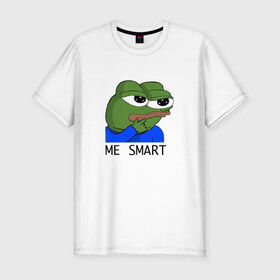Мужская футболка премиум с принтом me smart в Белгороде, 92% хлопок, 8% лайкра | приталенный силуэт, круглый вырез ворота, длина до линии бедра, короткий рукав | грустная лягушка мем