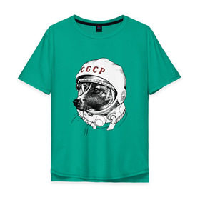 Мужская футболка хлопок Oversize с принтом Собака в космосе в Белгороде, 100% хлопок | свободный крой, круглый ворот, “спинка” длиннее передней части | белка и стрелка | космос | собака | ссср