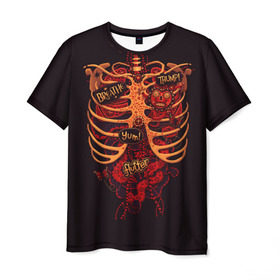 Мужская футболка 3D с принтом Человеческий скелет в Белгороде, 100% полиэфир | прямой крой, круглый вырез горловины, длина до линии бедер | 3d скелет | кости | легкие | органы | ребра | сердце | скелет | человек