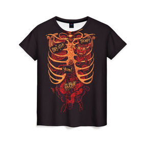 Женская футболка 3D с принтом Человеческий скелет в Белгороде, 100% полиэфир ( синтетическое хлопкоподобное полотно) | прямой крой, круглый вырез горловины, длина до линии бедер | 3d скелет | кости | легкие | органы | ребра | сердце | скелет | человек