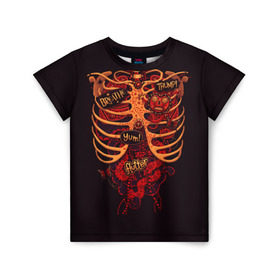 Детская футболка 3D с принтом Человеческий скелет в Белгороде, 100% гипоаллергенный полиэфир | прямой крой, круглый вырез горловины, длина до линии бедер, чуть спущенное плечо, ткань немного тянется | Тематика изображения на принте: 3d скелет | кости | легкие | органы | ребра | сердце | скелет | человек