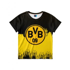 Детская футболка 3D с принтом FC Borussia Uniform в Белгороде, 100% гипоаллергенный полиэфир | прямой крой, круглый вырез горловины, длина до линии бедер, чуть спущенное плечо, ткань немного тянется | Тематика изображения на принте: 