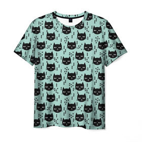 Мужская футболка 3D с принтом Хипстер коты в Белгороде, 100% полиэфир | прямой крой, круглый вырез горловины, длина до линии бедер | cat | cat heads | felix | hipster | kitty | голова животного | голова кота | кот | котенок | котик | коты | кошка | милые котятки | с котами | треугольники | усатый полосатый | хипстер | черный кот