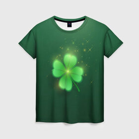 Женская футболка 3D с принтом Клевер удачи в Белгороде, 100% полиэфир ( синтетическое хлопкоподобное полотно) | прямой крой, круглый вырез горловины, длина до линии бедер | зеленый | клевер | удача | четырехлистный