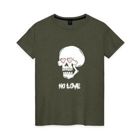 Женская футболка хлопок с принтом No love skull в Белгороде, 100% хлопок | прямой крой, круглый вырез горловины, длина до линии бедер, слегка спущенное плечо | guccigang | hearts | nolove | дремин | ивандремин | любовь | нелюбовь | сердечки | сердце | фэйс | череп