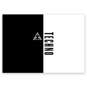 Поздравительная открытка с принтом Techno в Белгороде, 100% бумага | плотность бумаги 280 г/м2, матовая, на обратной стороне линовка и место для марки
 | ebm | edm | hi nrg | techno | габбер | даб | детройт | дип | индастриал | италиан | минимал | музыка | синтипоп | тек хаус | техно | фанк | хард | чикаго хаус | шранц | эйсид | электро | электронная