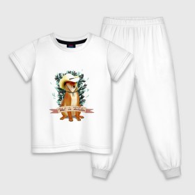 Детская пижама хлопок с принтом What in Tarnation? в Белгороде, 100% хлопок |  брюки и футболка прямого кроя, без карманов, на брюках мягкая резинка на поясе и по низу штанин
 | Тематика изображения на принте: dog | doge | meme | memes | мем | мемы | собака | собакен | шиба ину