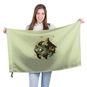 Флаг 3D с принтом Бульбазавр в Белгороде, 100% полиэстер | плотность ткани — 95 г/м2, размер — 67 х 109 см. Принт наносится с одной стороны | pocket monster | pokemon | аниме | изба | избушка | кичум | пикачу | эш