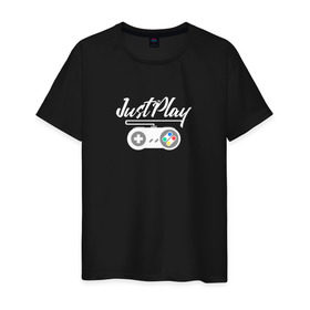 Мужская футболка хлопок с принтом Just Play в Белгороде, 100% хлопок | прямой крой, круглый вырез горловины, длина до линии бедер, слегка спущенное плечо. | game | gamepad | gamer | joystick | player | денди | джойстик | игра | игрок | консоль | приставка