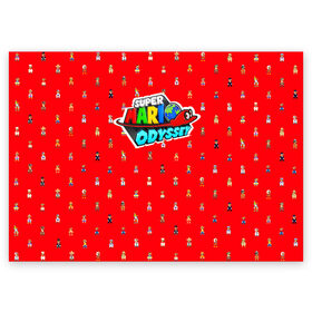 Поздравительная открытка с принтом Super Mario Odyssey в Белгороде, 100% бумага | плотность бумаги 280 г/м2, матовая, на обратной стороне линовка и место для марки
 | Тематика изображения на принте: 