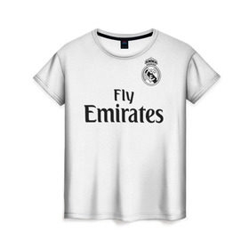 Женская футболка 3D с принтом Реал Мадрид Форма Новая 18/19 в Белгороде, 100% полиэфир ( синтетическое хлопкоподобное полотно) | прямой крой, круглый вырез горловины, длина до линии бедер | 2019 | cristiano | isco | madrid | real | иско | мадрид | реал | сливочные | форма | футбольная