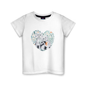 Детская футболка хлопок с принтом Еноты в Белгороде, 100% хлопок | круглый вырез горловины, полуприлегающий силуэт, длина до линии бедер | love | romantic | енот | еноты | животное | животные | любовь | природа | романтика | сердца | сердце