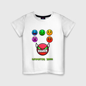 Детская футболка хлопок с принтом Geometry dash icons в Белгороде, 100% хлопок | круглый вырез горловины, полуприлегающий силуэт, длина до линии бедер | gd | геометрия | демон | дьявол | дэш | иконки | сложно | сложность