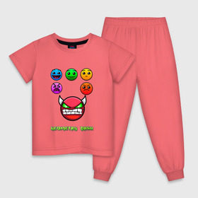 Детская пижама хлопок с принтом Geometry dash icons в Белгороде, 100% хлопок |  брюки и футболка прямого кроя, без карманов, на брюках мягкая резинка на поясе и по низу штанин
 | gd | геометрия | демон | дьявол | дэш | иконки | сложно | сложность
