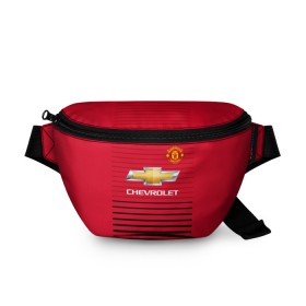 Поясная сумка 3D с принтом Man United Форма Home 18/19 в Белгороде, 100% полиэстер | плотная ткань, ремень с регулируемой длиной, внутри несколько карманов для мелочей, основное отделение и карман с обратной стороны сумки застегиваются на молнию | mu | манчестер юнайтед | мю | форма