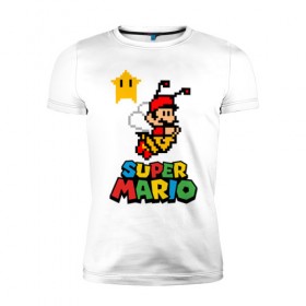 Мужская футболка премиум с принтом Bee Mario в Белгороде, 92% хлопок, 8% лайкра | приталенный силуэт, круглый вырез ворота, длина до линии бедра, короткий рукав | Тематика изображения на принте: nintendo | марио | нинтендо
