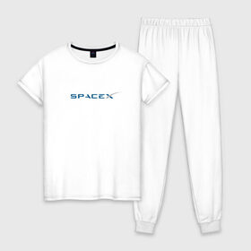 Женская пижама хлопок с принтом SpaceX в Белгороде, 100% хлопок | брюки и футболка прямого кроя, без карманов, на брюках мягкая резинка на поясе и по низу штанин | 9 | bfr | elon musk | falcon | heavy | день космонавтики | илон маск | космические путешествия | космос | наука | ракета | ракетоноситель | реактивная тяга | фалькон