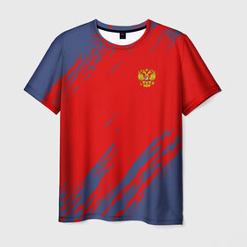 Мужская футболка 3D с принтом RUSSIA SPORT в Белгороде, 100% полиэфир | прямой крой, круглый вырез горловины, длина до линии бедер | russia | белый | болельщик | герб | двуглавый орел | корона | красный | лошадь | модные | надписи | орел | патриот | россия | синий | спорт | спортивные | триколор | униформа | фанат | цвет
