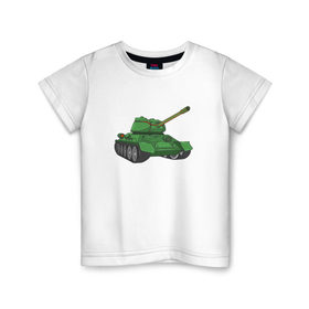 Детская футболка хлопок с принтом Танк Т-34 в Белгороде, 100% хлопок | круглый вырез горловины, полуприлегающий силуэт, длина до линии бедер | 