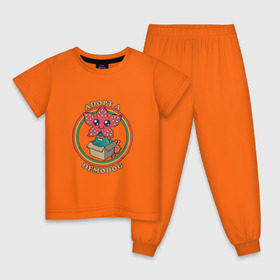 Детская пижама хлопок с принтом Stranger Things в Белгороде, 100% хлопок |  брюки и футболка прямого кроя, без карманов, на брюках мягкая резинка на поясе и по низу штанин
 | adopta | demodog | очень странные дела