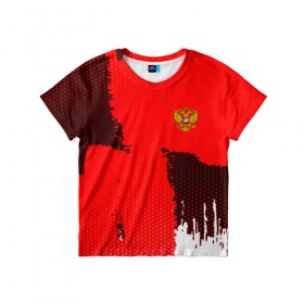 Детская футболка 3D с принтом RUSSIA SPORT RED в Белгороде, 100% гипоаллергенный полиэфир | прямой крой, круглый вырез горловины, длина до линии бедер, чуть спущенное плечо, ткань немного тянется | 