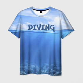 Мужская футболка 3D с принтом Дайвинг в Белгороде, 100% полиэфир | прямой крой, круглый вырез горловины, длина до линии бедер | coral reef | diver | diving | underwater | вода | водолаз | волна | дайвер | коралловые рифы | море | ныряние | океан | подводный мир