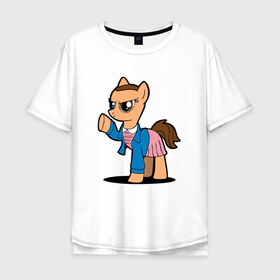 Мужская футболка хлопок Oversize с принтом My Strange Pony в Белгороде, 100% хлопок | свободный крой, круглый ворот, “спинка” длиннее передней части | my little pony | stranger things | дружба | мой маленький пони | очень странные дела