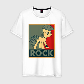 Мужская футболка хлопок с принтом Rock в Белгороде, 100% хлопок | прямой крой, круглый вырез горловины, длина до линии бедер, слегка спущенное плечо. | my little pony | rock | дружба | мой маленький пони | рок